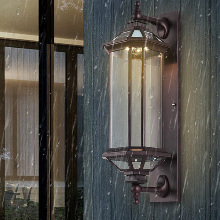 Tradisjonell Vintage Oktagonal Firkantet Vanntett Glass Aluminium 1-Lykt Vegglampe For Utendørs Terrasse | Skanto