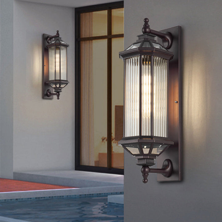 Tradisjonell Vintage Oktagonal Firkantet Vanntett Glass Aluminium 1-Lykt Vegglampe For Utendørs Terrasse | Skanto