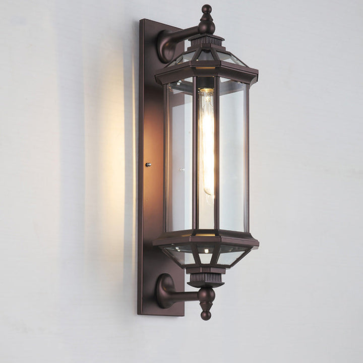 Tradisjonell Vintage Oktagonal Firkantet Vanntett Glass Aluminium 1-Lykt Vegglampe For Utendørs Terrasse | Skanto