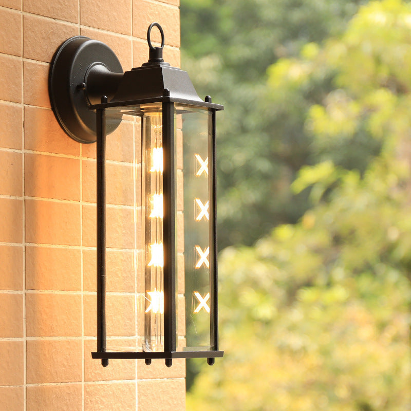 Moderne minimalistisk firkantet rektangulær rund glass aluminium 1-lampe vegglampe for hagen | Skanto