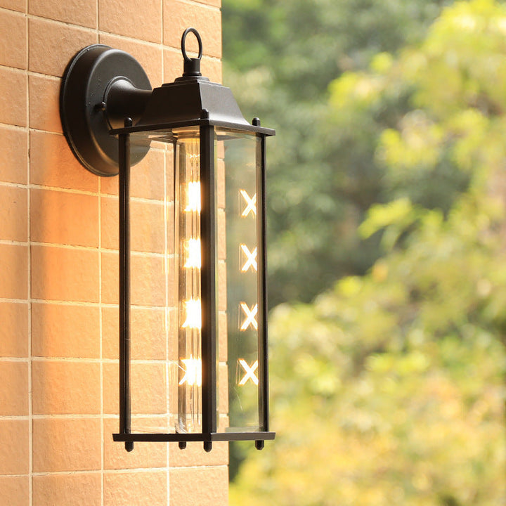 Moderne minimalistisk firkantet rektangulær rund glass aluminium 1-lampe vegglampe for hagen | Skanto
