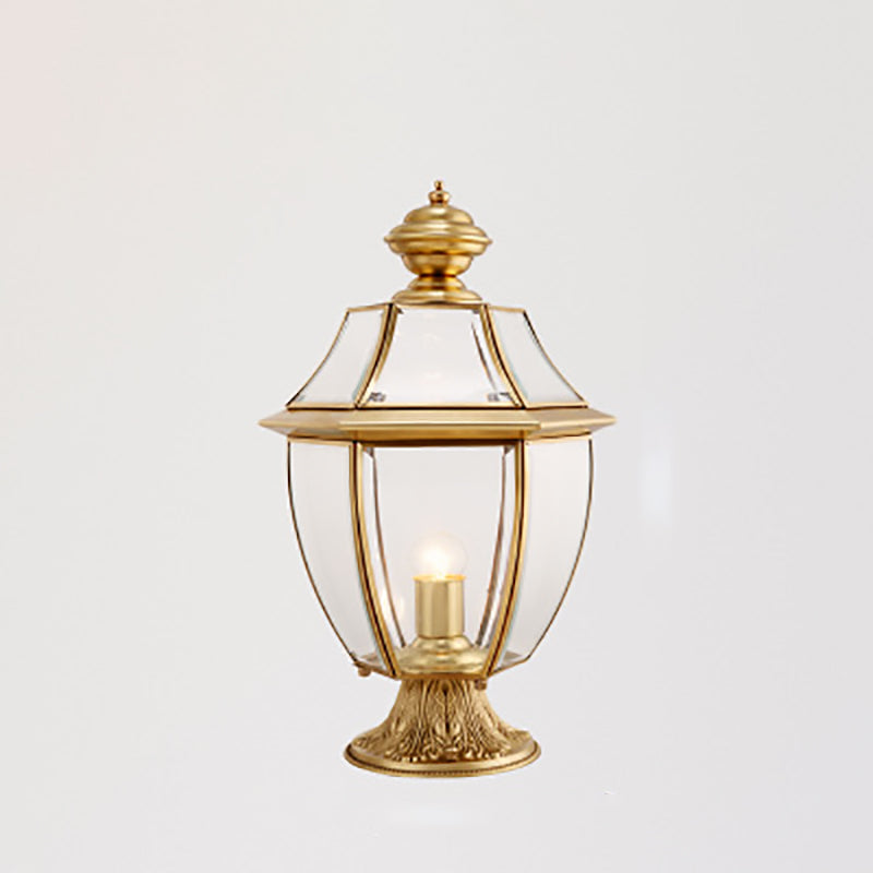 Moderne skandinavisk heksagonal klokke glass messing 1-lys utendørslampe for uteplass | Skanto