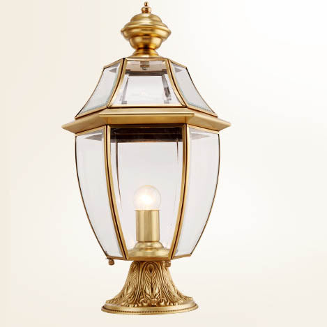 Moderne skandinavisk heksagonal klokke glass messing 1-lys utendørslampe for uteplass | Skanto