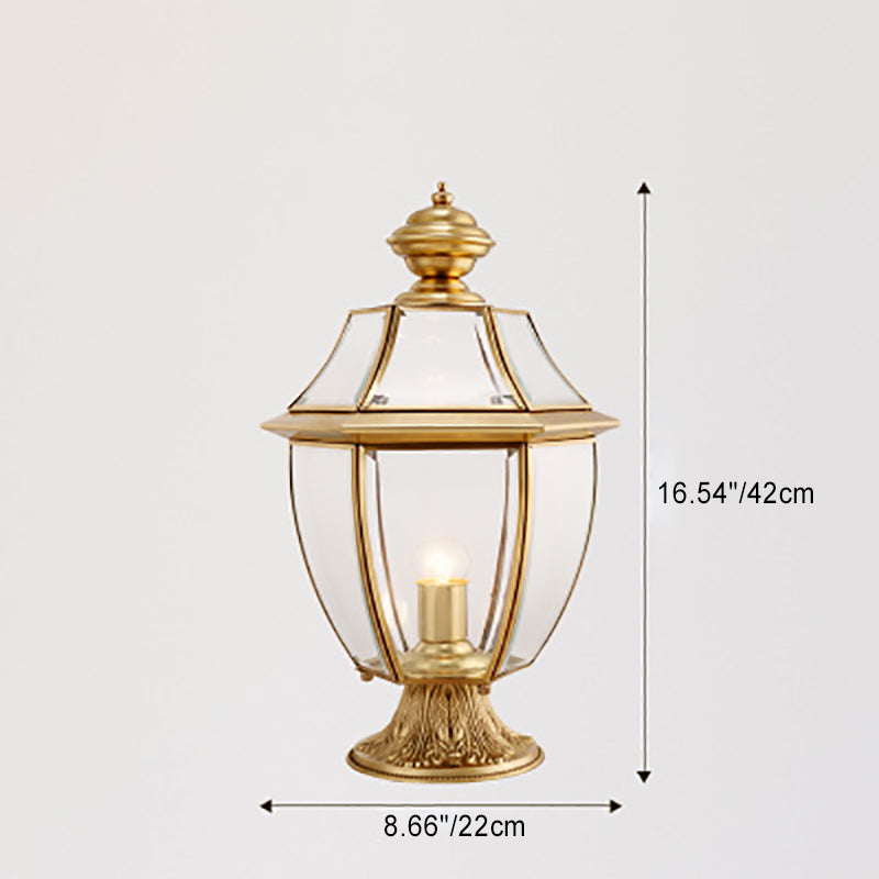 Moderne skandinavisk heksagonal klokke glass messing 1-lys utendørslampe for uteplass | Skanto
