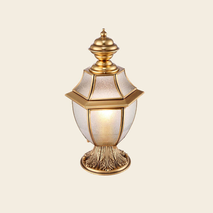 Moderne skandinavisk heksagonal klokke glass messing 1-lys utendørslampe for uteplass | Skanto