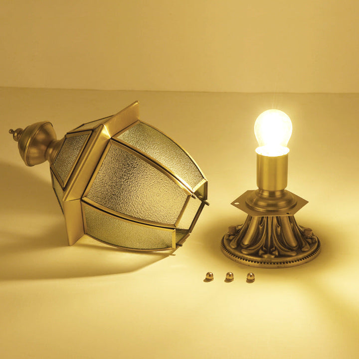 Moderne skandinavisk heksagonal klokke glass messing 1-lys utendørslampe for uteplass | Skanto