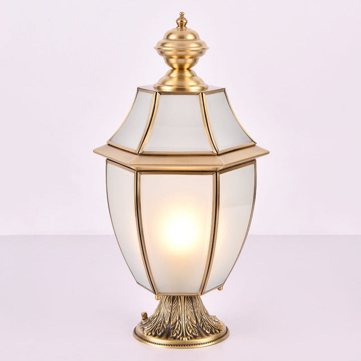 Moderne skandinavisk heksagonal klokke glass messing 1-lys utendørslampe for uteplass | Skanto