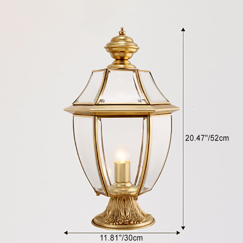 Moderne skandinavisk heksagonal klokke glass messing 1-lys utendørslampe for uteplass | Skanto