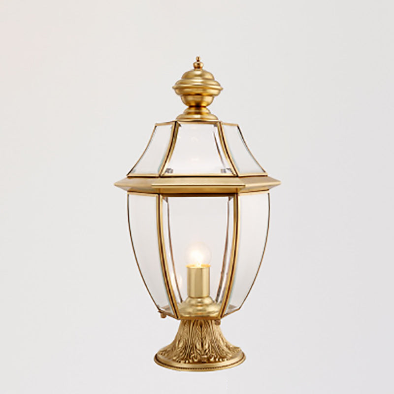 Moderne skandinavisk heksagonal klokke glass messing 1-lys utendørslampe for uteplass | Skanto