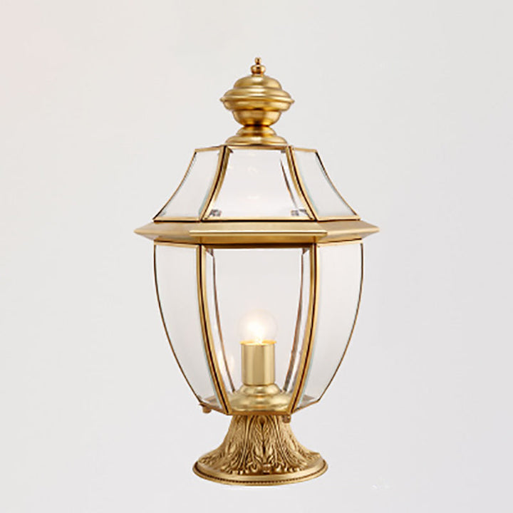 Moderne skandinavisk heksagonal klokke glass messing 1-lys utendørslampe for uteplass | Skanto