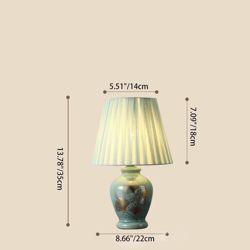 Skanto | Tradisjonelt kinesisk blomsterdesign rund vifte stoff keramikk 1-lys bordlampe til stuen