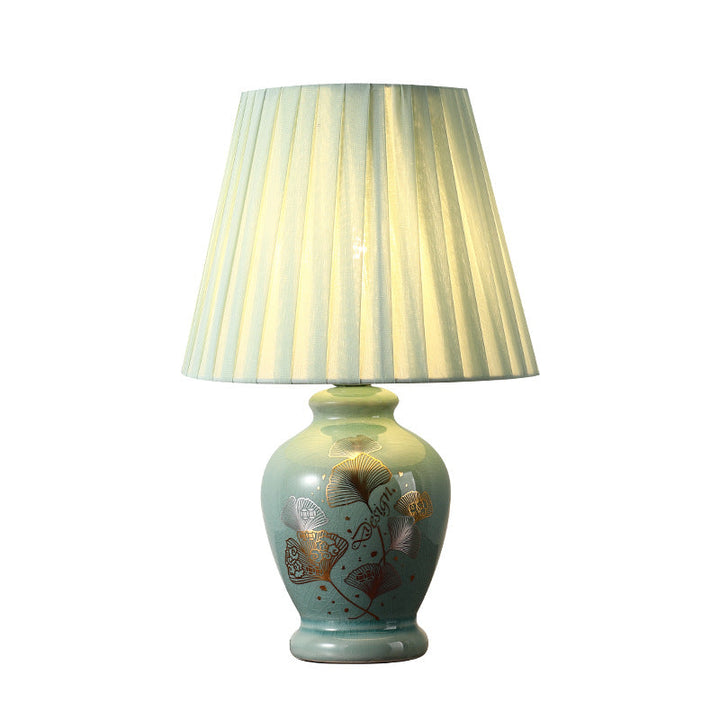 Skanto | Tradisjonelt kinesisk blomsterdesign rund vifte stoff keramikk 1-lys bordlampe til stuen