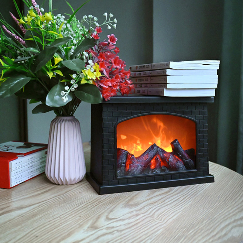 Norvo | Contemporary Retro ABS Simulert Flamme Peis Rundt Batteri Rektangulær LED Bordlampe For Stue