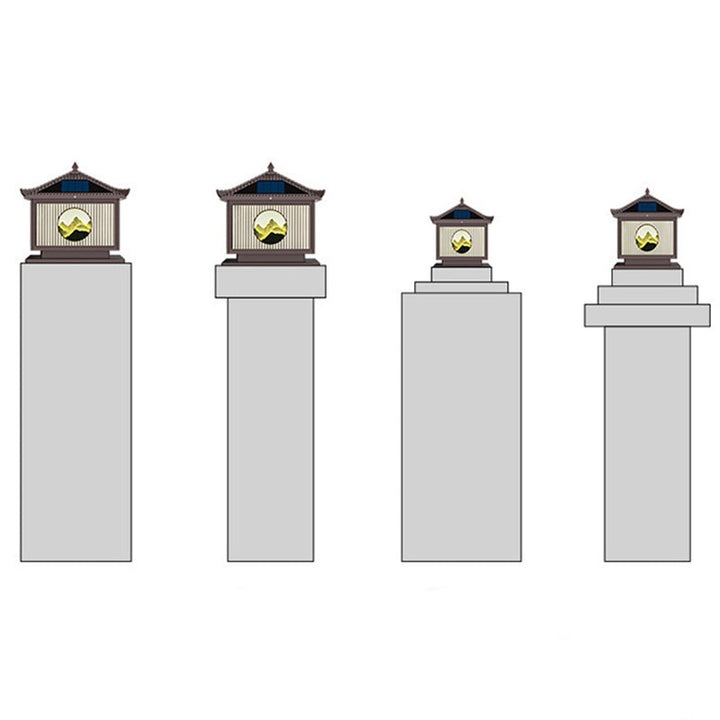 Tradisjonell kinesisk solfanger vanntett aluminium PC-glass furu tre kvadratisk sylinder LED landskapsbelysning utendørs lys for utendørs terrasse | Skanto