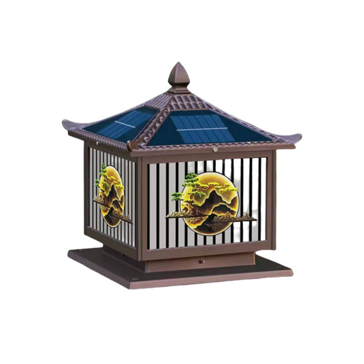 Tradisjonell kinesisk solfanger vanntett aluminium PC-glass furu tre kvadratisk sylinder LED landskapsbelysning utendørs lys for utendørs terrasse | Skanto