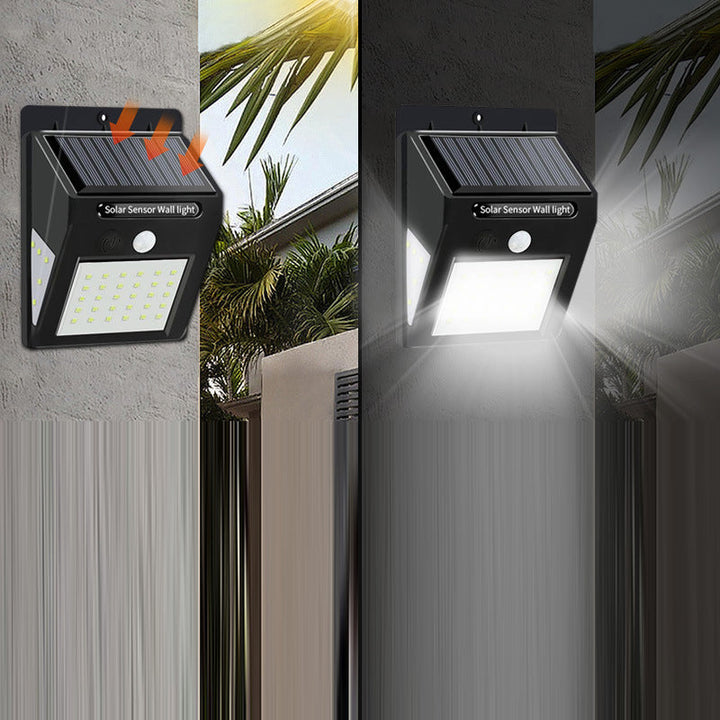 Soldrevet, vanntett, rektangulær LED-vegglampe med bevegelsessensor, laget av ABS, for terrassen