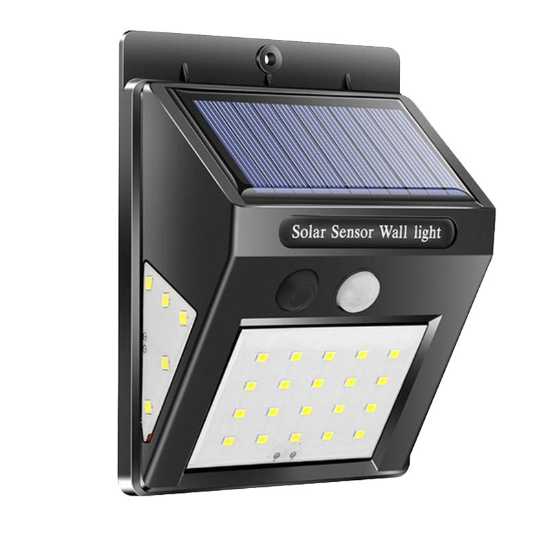 Soldrevet, vanntett, rektangulær LED-vegglampe med bevegelsessensor, laget av ABS, for terrassen