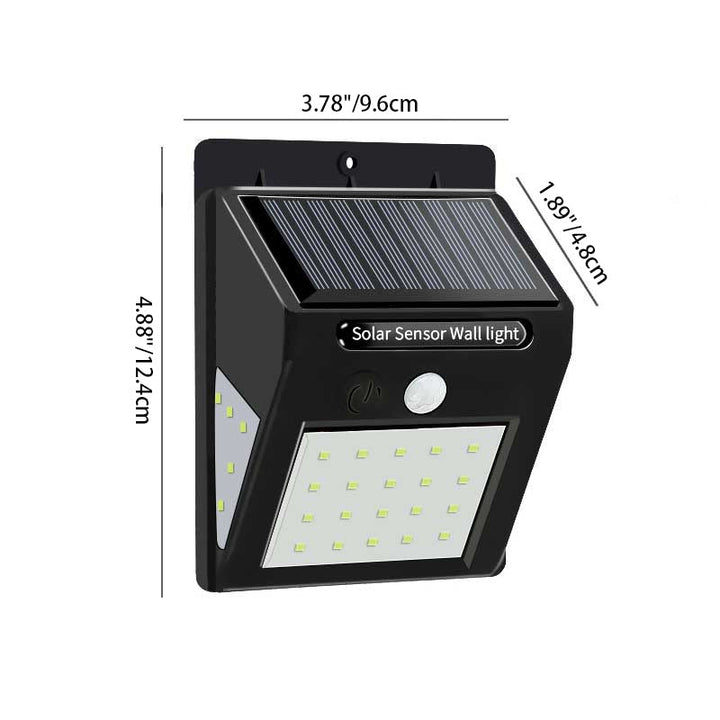 Soldrevet, vanntett, rektangulær LED-vegglampe med bevegelsessensor, laget av ABS, for terrassen