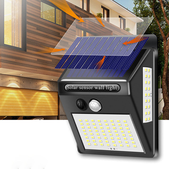 Soldrevet, vanntett, rektangulær LED-vegglampe med bevegelsessensor, laget av ABS, for terrassen
