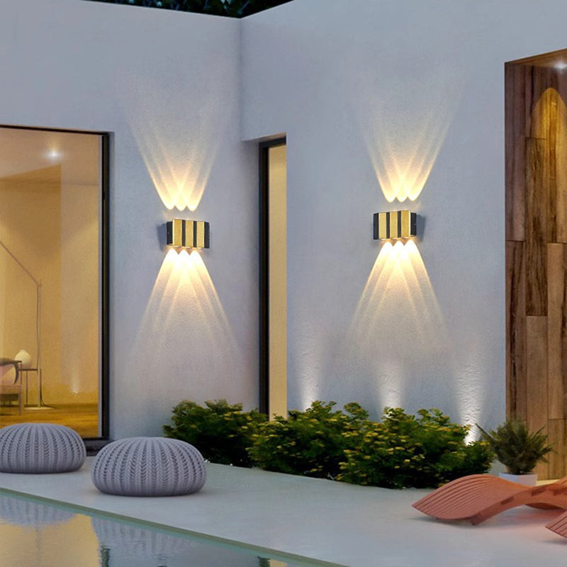 Moderne Enkelhet Vanntett Aluminium Rektangulær Bøyd Opp Og Ned LED Vegglampe For Utendørs Patio | Skanto