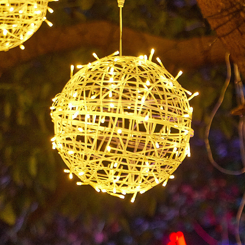 Moderne Art Deco Solvannavstøtende Veving Ball Hengende PVC Plast LED Utendørs Lys Landskapsbelysning For Hage | Skanto