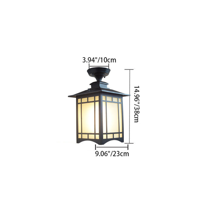 Tradisjonell kinesisk vanntett jern aluminiums glass sylinder pergola 1-lykt semi-flush montering taklampe utendørs lys for utendørs terrasse | Skanto