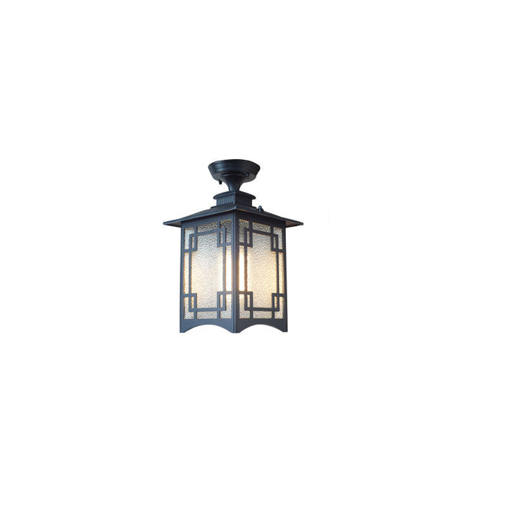 Tradisjonell kinesisk vanntett jern aluminiums glass sylinder pergola 1-lykt semi-flush montering taklampe utendørs lys for utendørs terrasse | Skanto