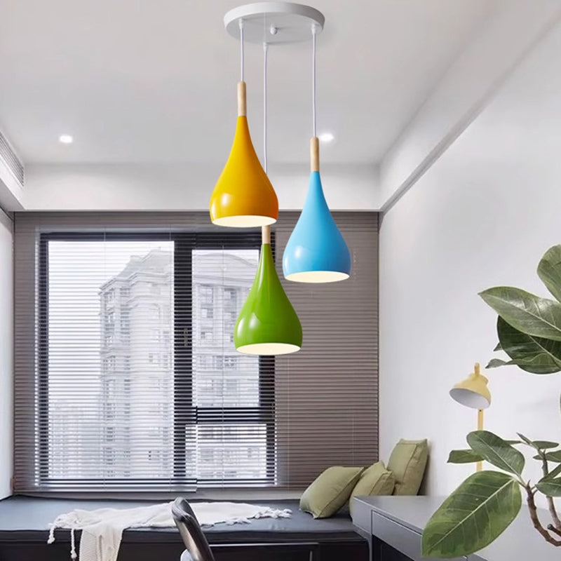 Skanto | Nordic Iron Wood Aluminium Pumpkin Water Drop 1-Lyskilde Pendellampe for Spisestue