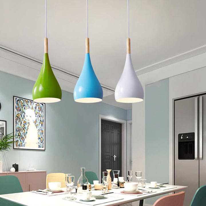Skanto | Nordic Iron Wood Aluminium Pumpkin Water Drop 1-Lyskilde Pendellampe for Spisestue