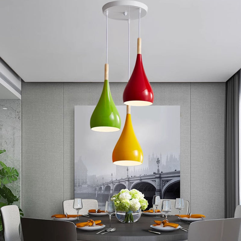 Skanto | Nordic Iron Wood Aluminium Pumpkin Water Drop 1-Lyskilde Pendellampe for Spisestue