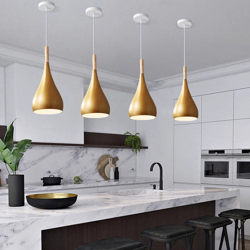 Skanto | Nordic Iron Wood Aluminium Pumpkin Water Drop 1-Lyskilde Pendellampe for Spisestue