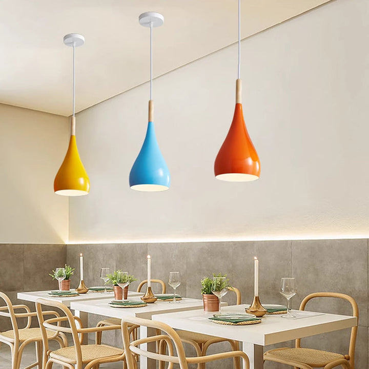 Skanto | Nordic Iron Wood Aluminium Pumpkin Water Drop 1-Lyskilde Pendellampe for Spisestue