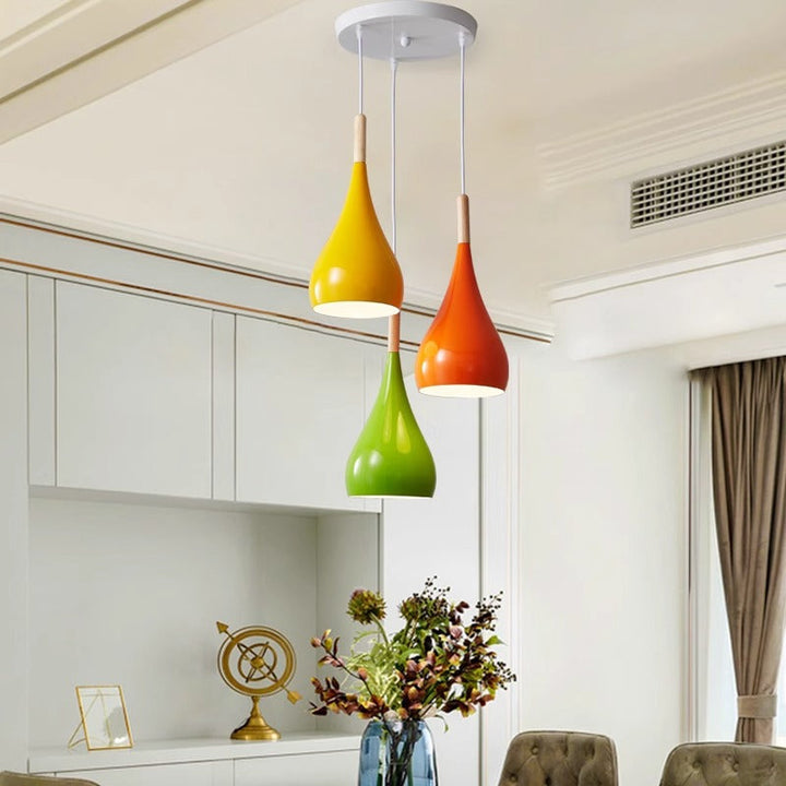 Skanto | Nordic Iron Wood Aluminium Pumpkin Water Drop 1-Lyskilde Pendellampe for Spisestue