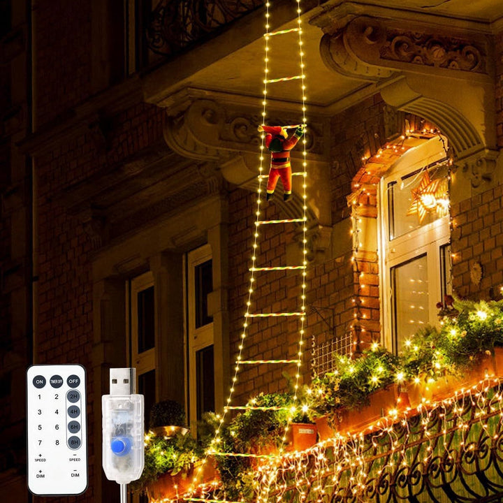Skanto | Moderne Art Deco Vanntett USB Lær Snor Santa Klatring Stige Juledekorasjon LED Lyslenker Utendørs Lys For Utendørs Patio