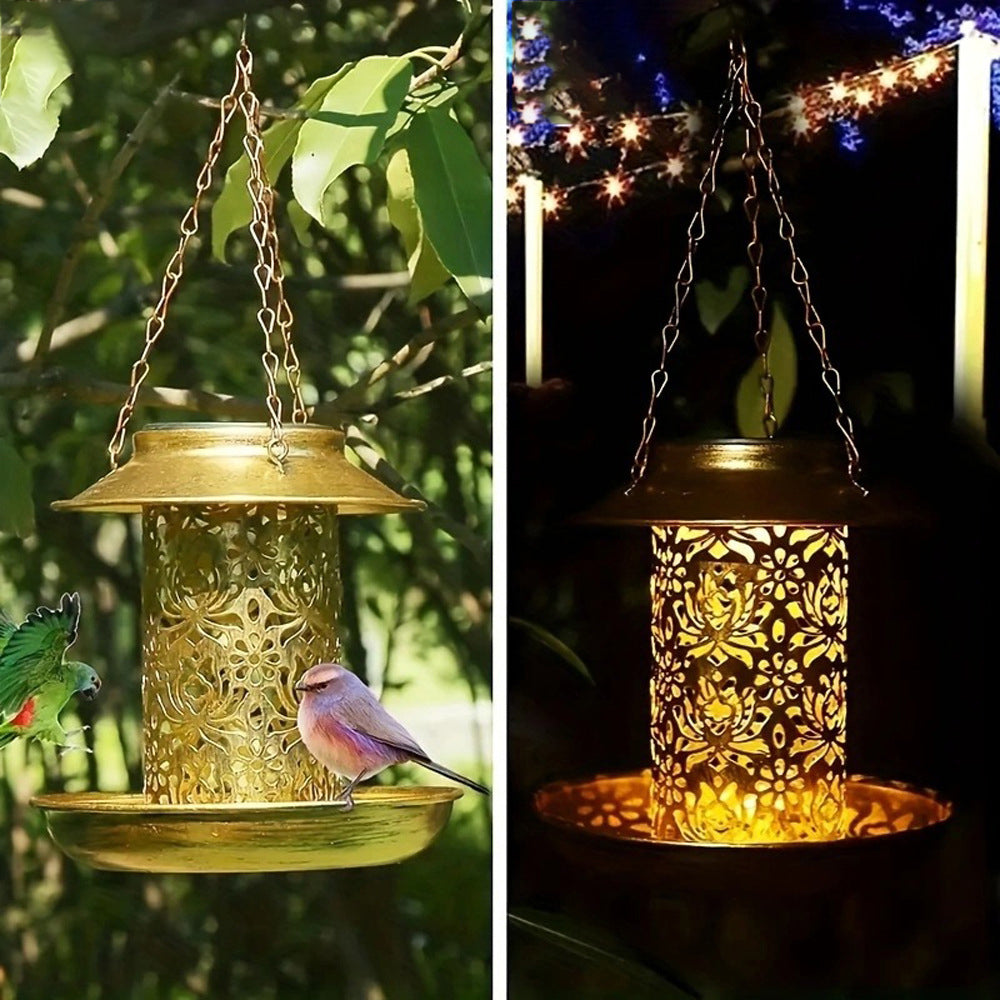 Moderne Retro Solar Vanntett Jern Fuglemater Hengende Uhullet Lantern LED Utendørs Lys Landskapsbelysning For Hage | Skanto
