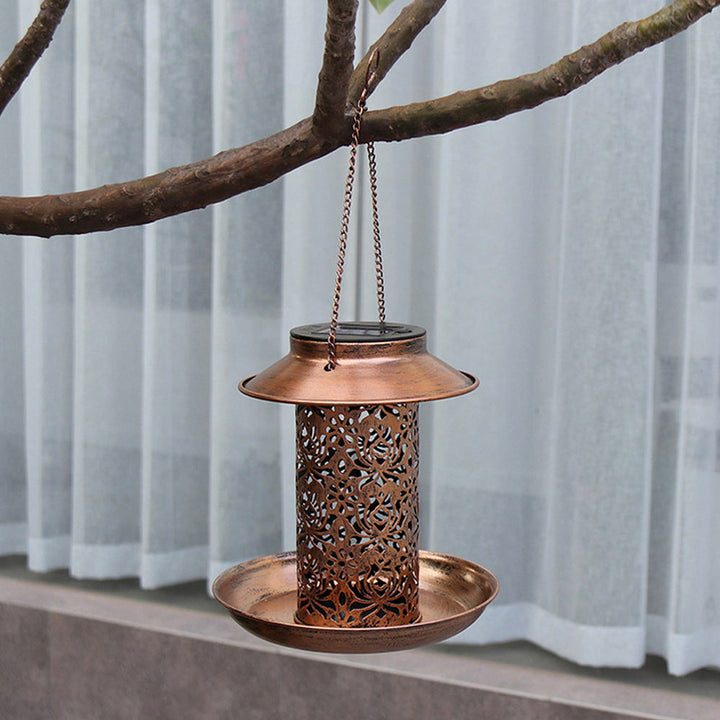 Moderne Retro Solar Vanntett Jern Fuglemater Hengende Uhullet Lantern LED Utendørs Lys Landskapsbelysning For Hage | Skanto