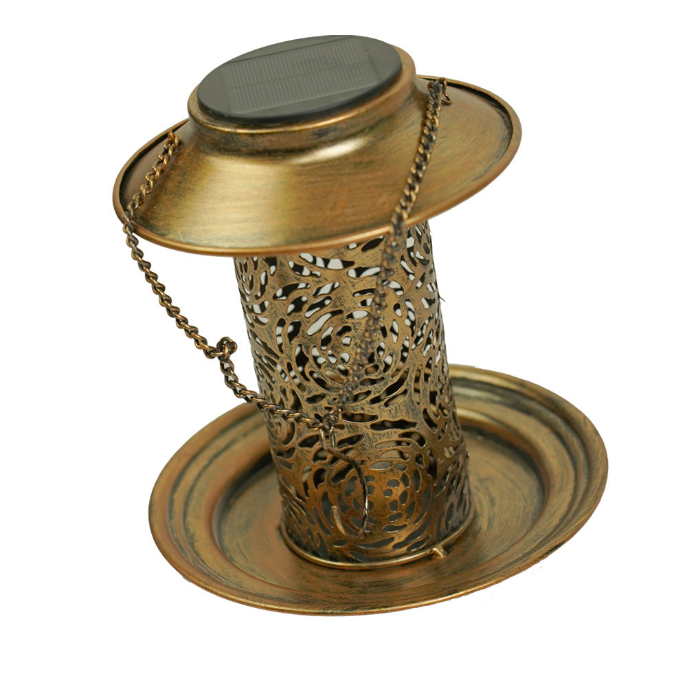 Moderne Retro Solar Vanntett Jern Fuglemater Hengende Uhullet Lantern LED Utendørs Lys Landskapsbelysning For Hage | Skanto
