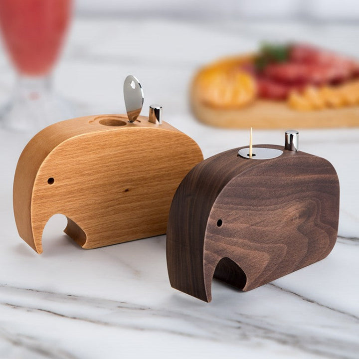 Skanto | Push-To-Dispense Solid Wood Elephant Tannpirkholder