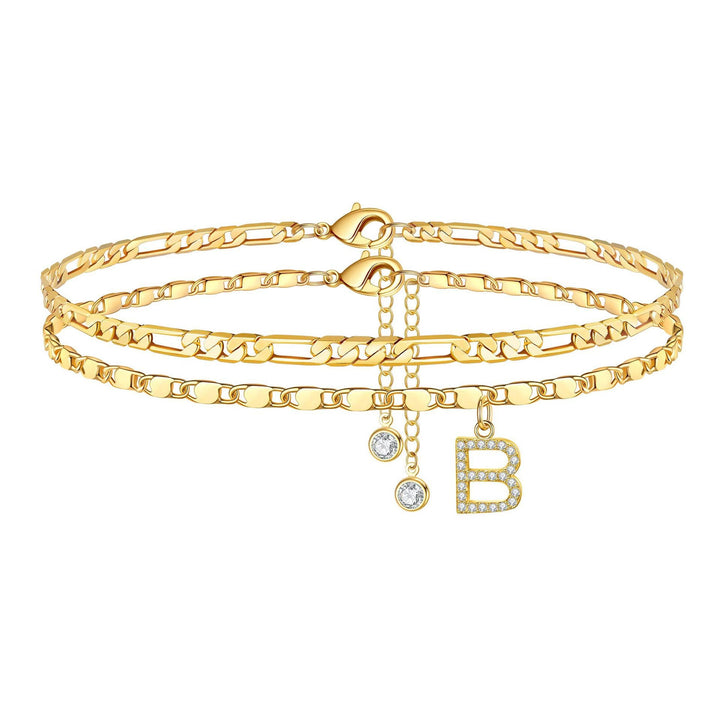 Skanto | 2pc 14k Diamant Bokstav Initial Ankelarmbånd