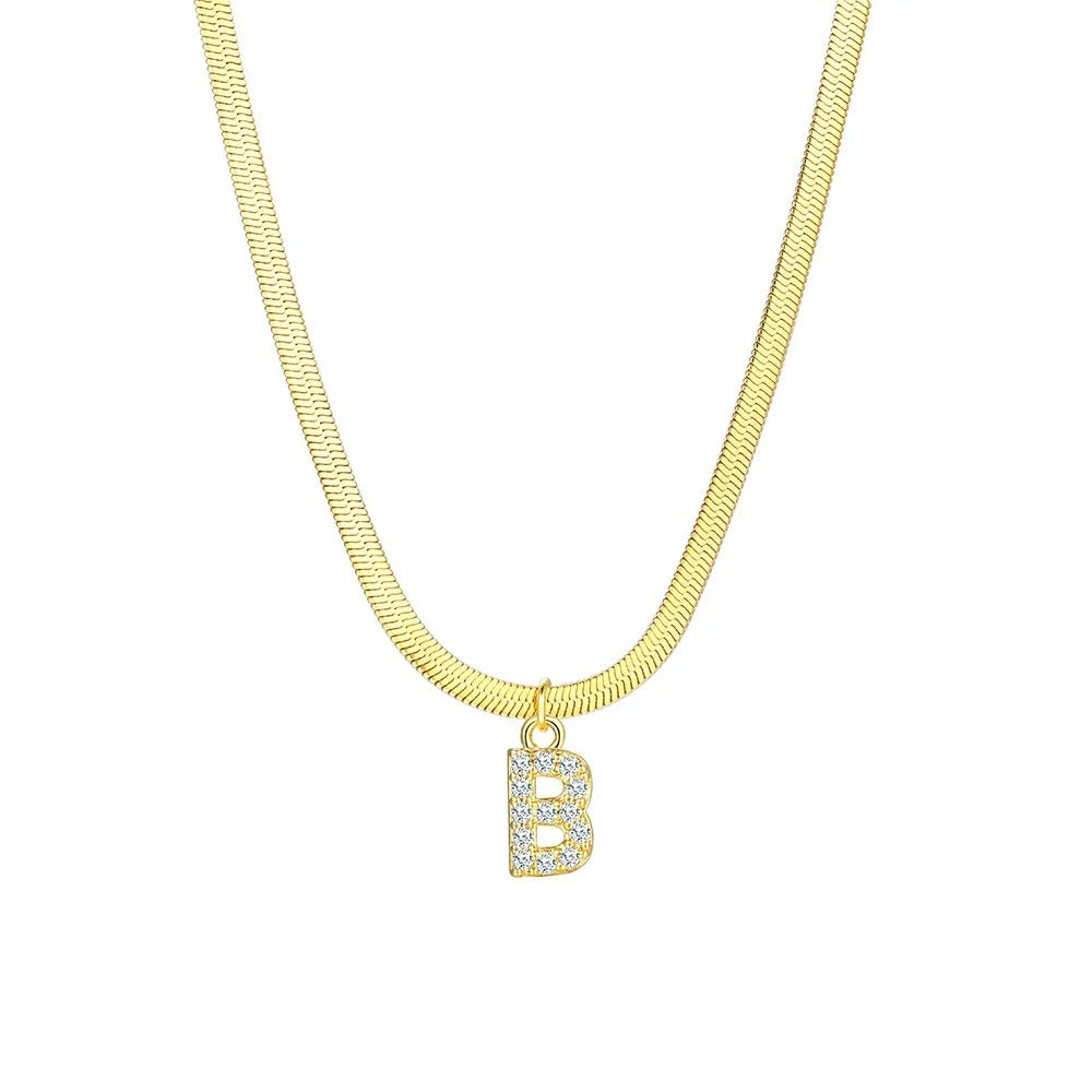Skanto | Delikat Diamant Bokstav Initial Herringbone Halskjede