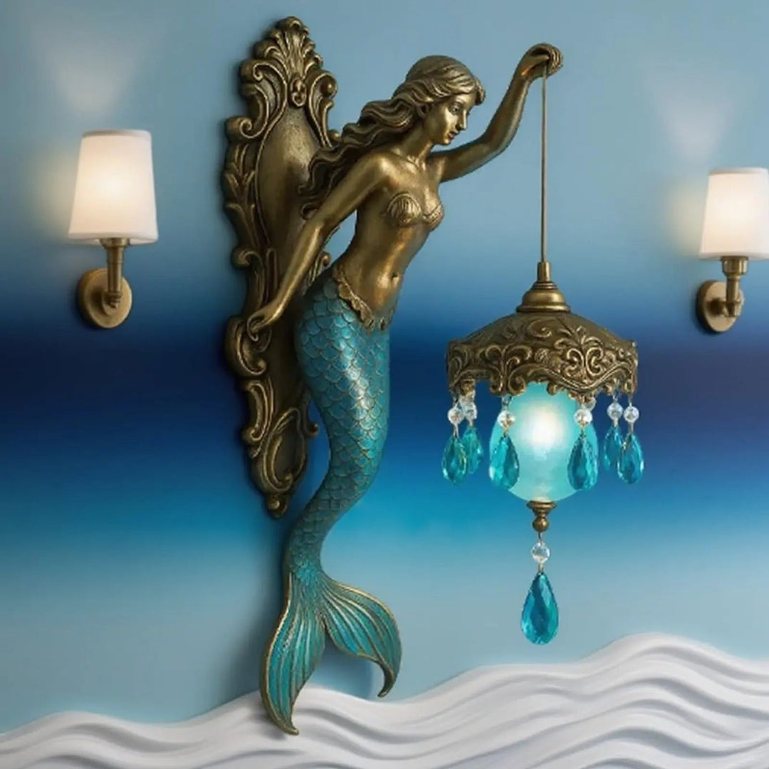 Skanto | Elegant Baroque Havfrue Vegglampe – Kunstnerisk Maritim Vegglampe for Atmosfæriske Rom