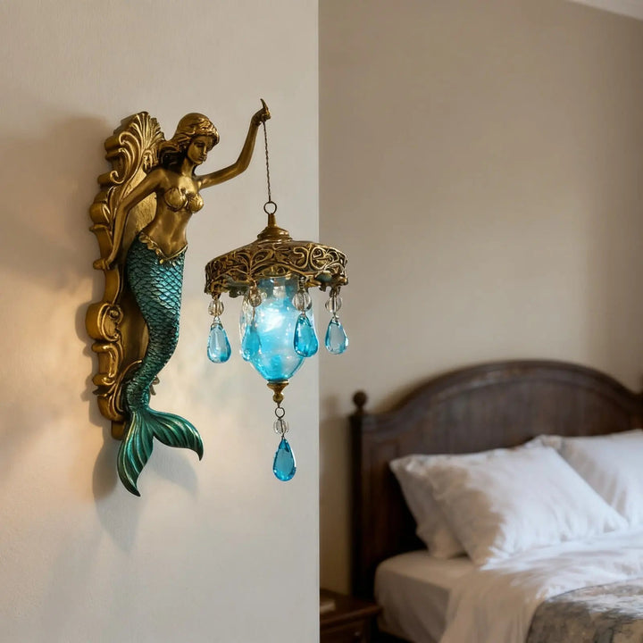 Skanto | Elegant Baroque Havfrue Vegglampe – Kunstnerisk Maritim Vegglampe for Atmosfæriske Rom