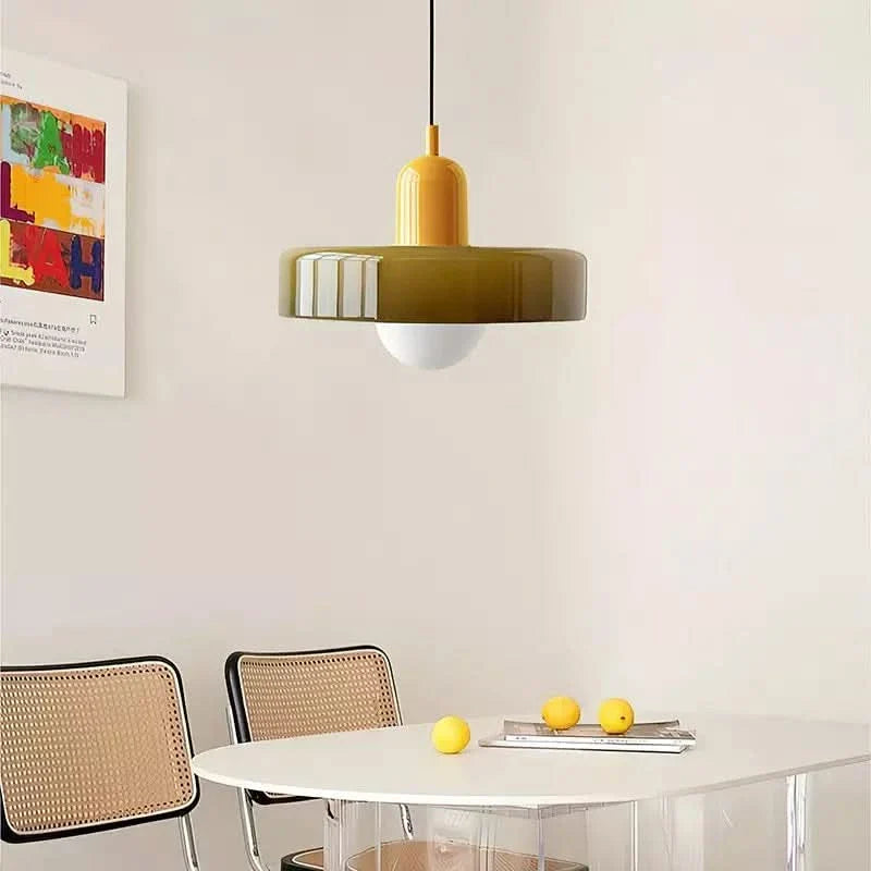 Skanto | Bauhaus Pendellampe i Farget Glass med Justerbart Oppheng