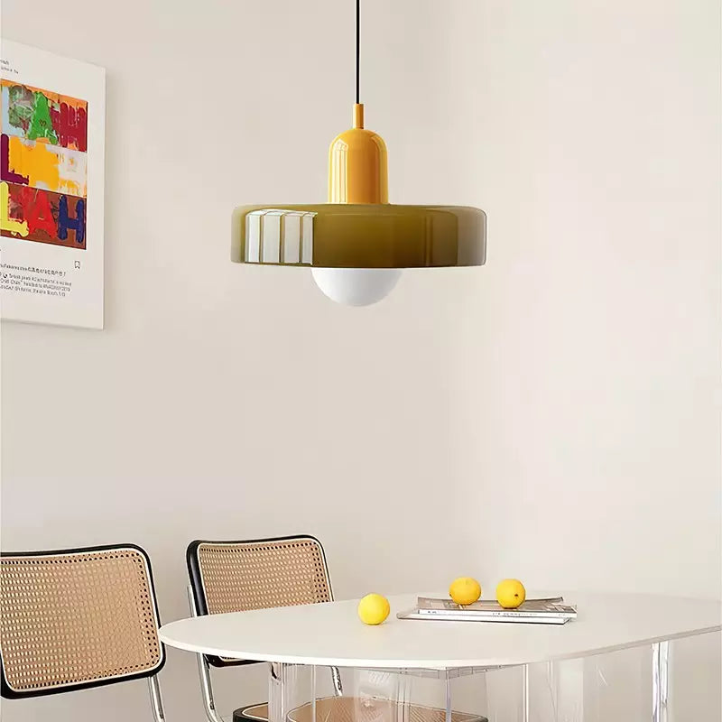 Skanto | Pendellampe laget av farget glass | Elegant hengelampe i Bauhaus-stil | Designlampe for stue og spisestue