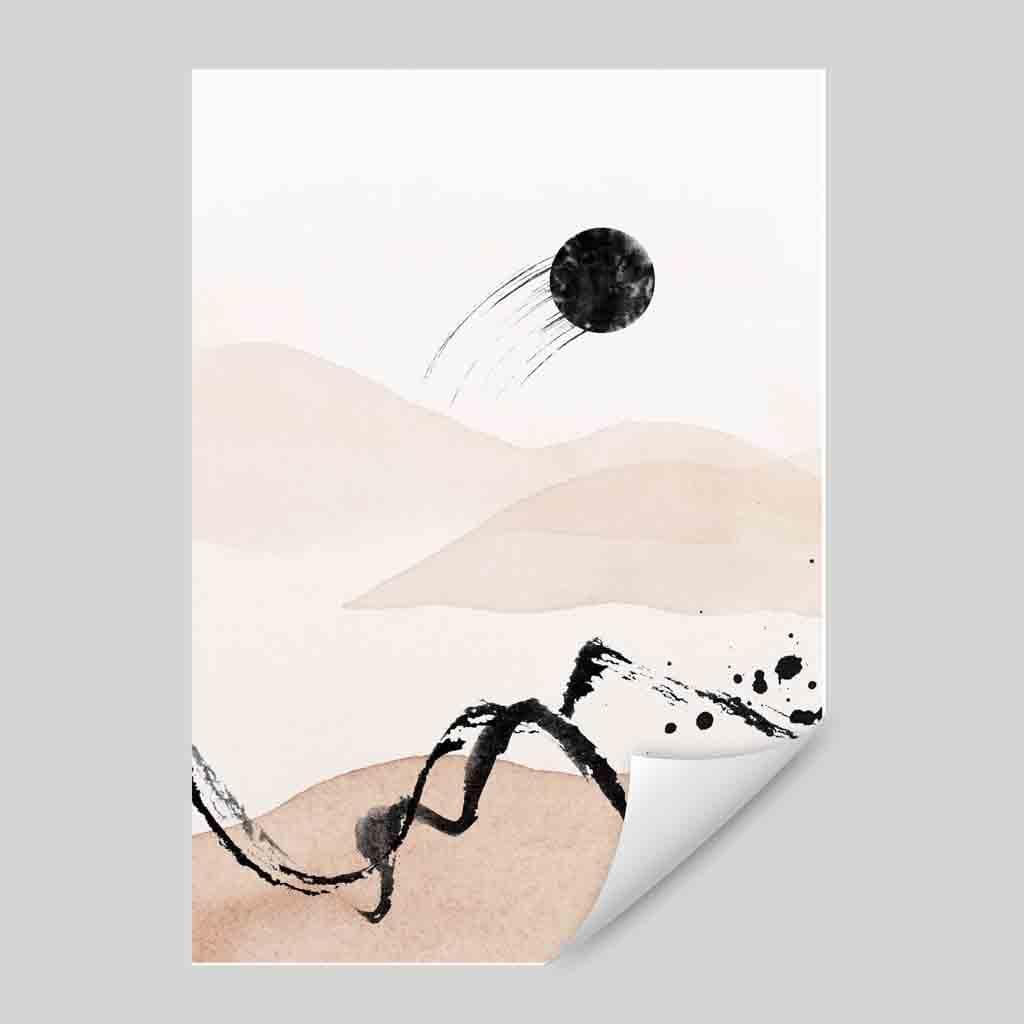 Abstrakt landskap i beige og svart nr. 2 kunsttrykk