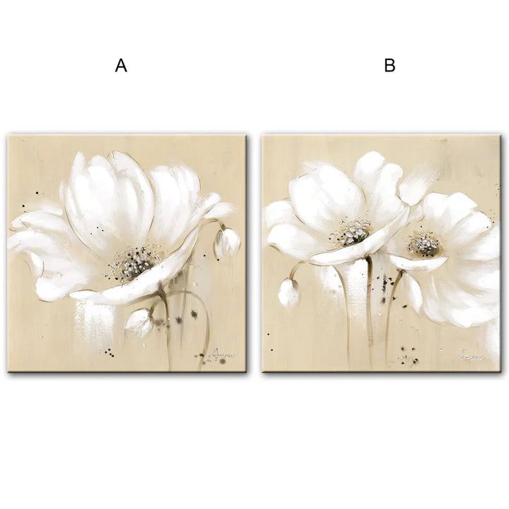 Beige Hvit Blomster Veggkunst Fine Art Lerretstrykk Moderne Botaniske Kvadratiske Format Frodige Bilder For Stue Soverom Dekor | Skanto