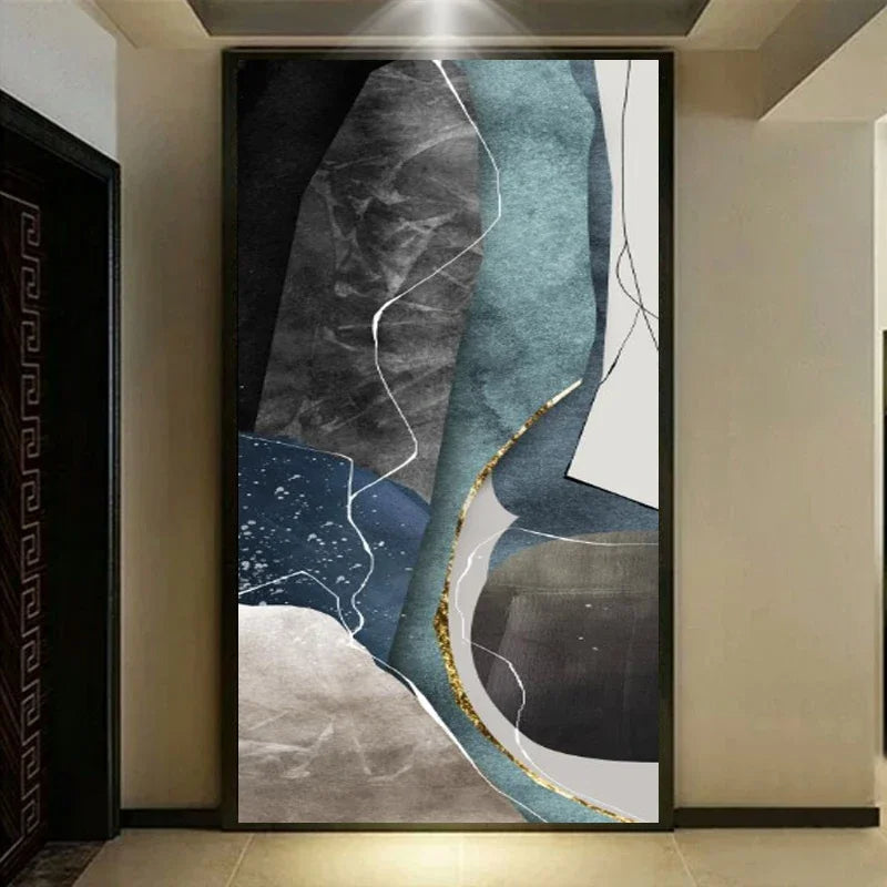 Large Sizes Grey Blue Green Nordic Geometric Abstract Wall Art Canvas Prints | Skanto