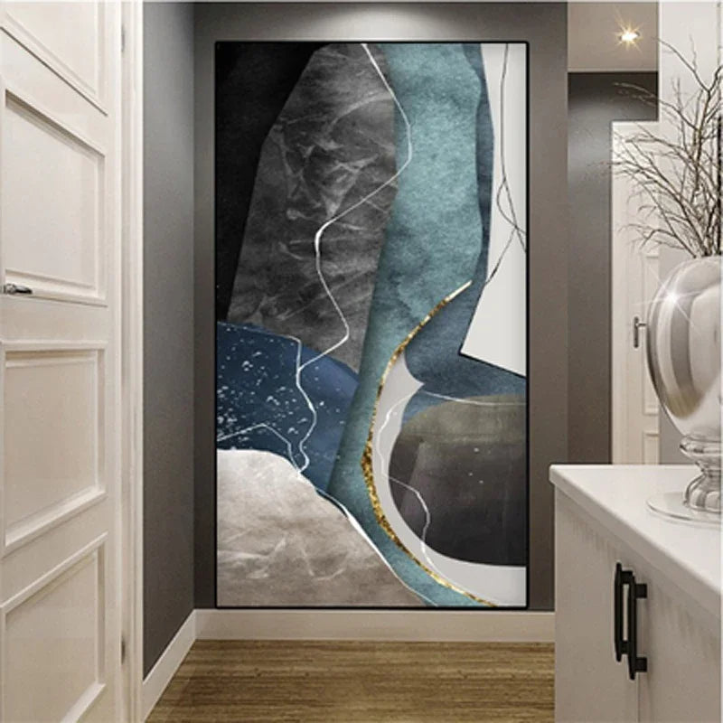 Large Sizes Grey Blue Green Nordic Geometric Abstract Wall Art Canvas Prints | Skanto