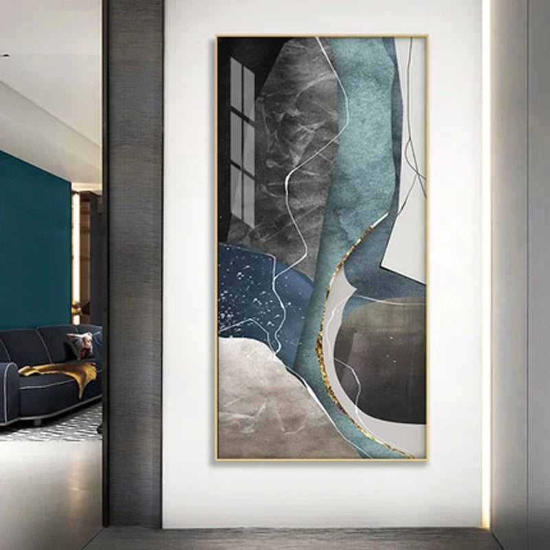 Large Sizes Grey Blue Green Nordic Geometric Abstract Wall Art Canvas Prints | Skanto
