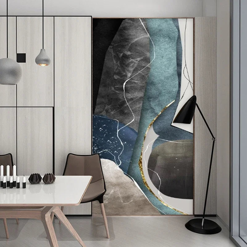 Large Sizes Grey Blue Green Nordic Geometric Abstract Wall Art Canvas Prints | Skanto